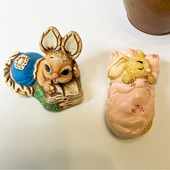Vintage Pepiware Pen Delfin 1970s Charming Bunny Figurines Set - Blue and Pink - Picture 2 of 7